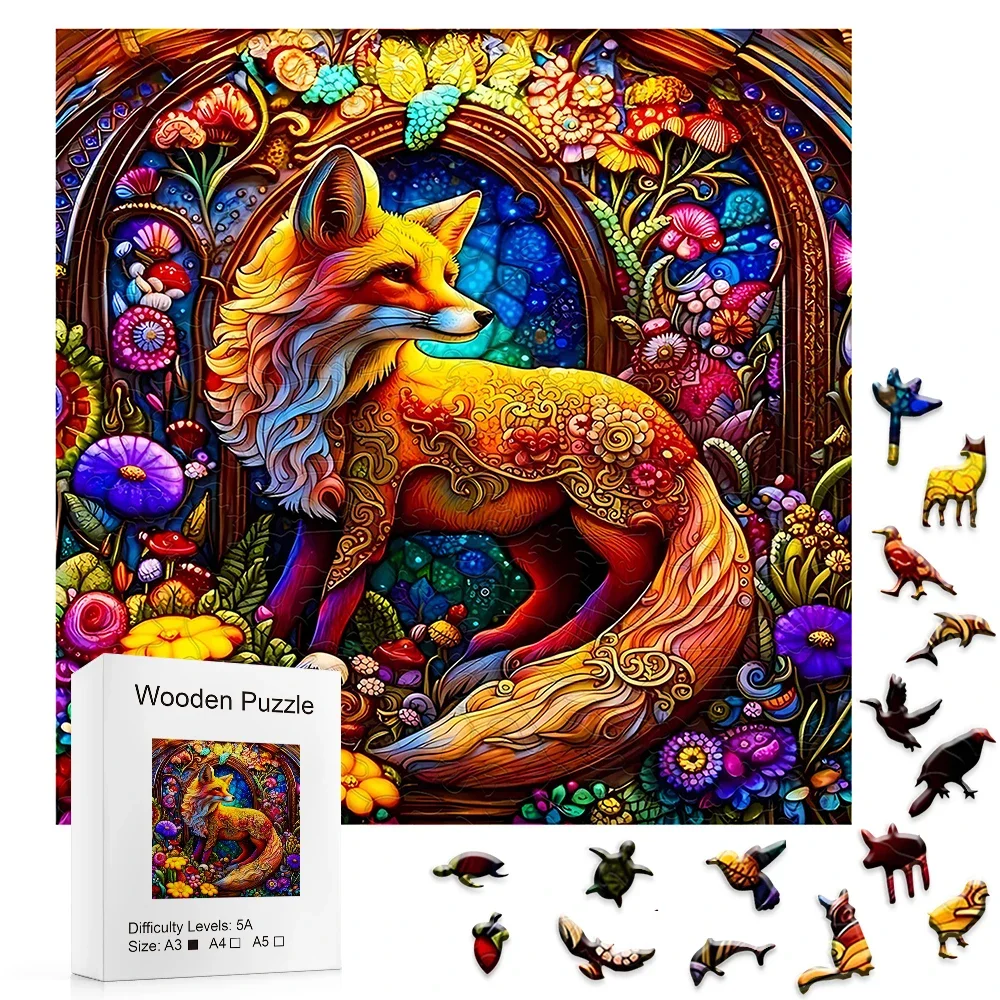 Puzzle in legno di volpe, Puzzle in legno a forma di animale irregolare con elevata difficoltà e giocattolo intellettuale, compleanno, vacanze,