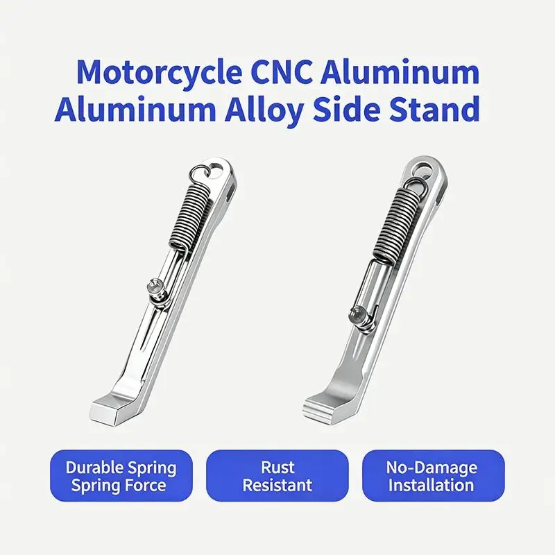 CNC Aluminum Alloy Motorcycle Side Stand Rust Proof Long Lasting Spring For Motorbike Parking Replacement Daily Maintenance