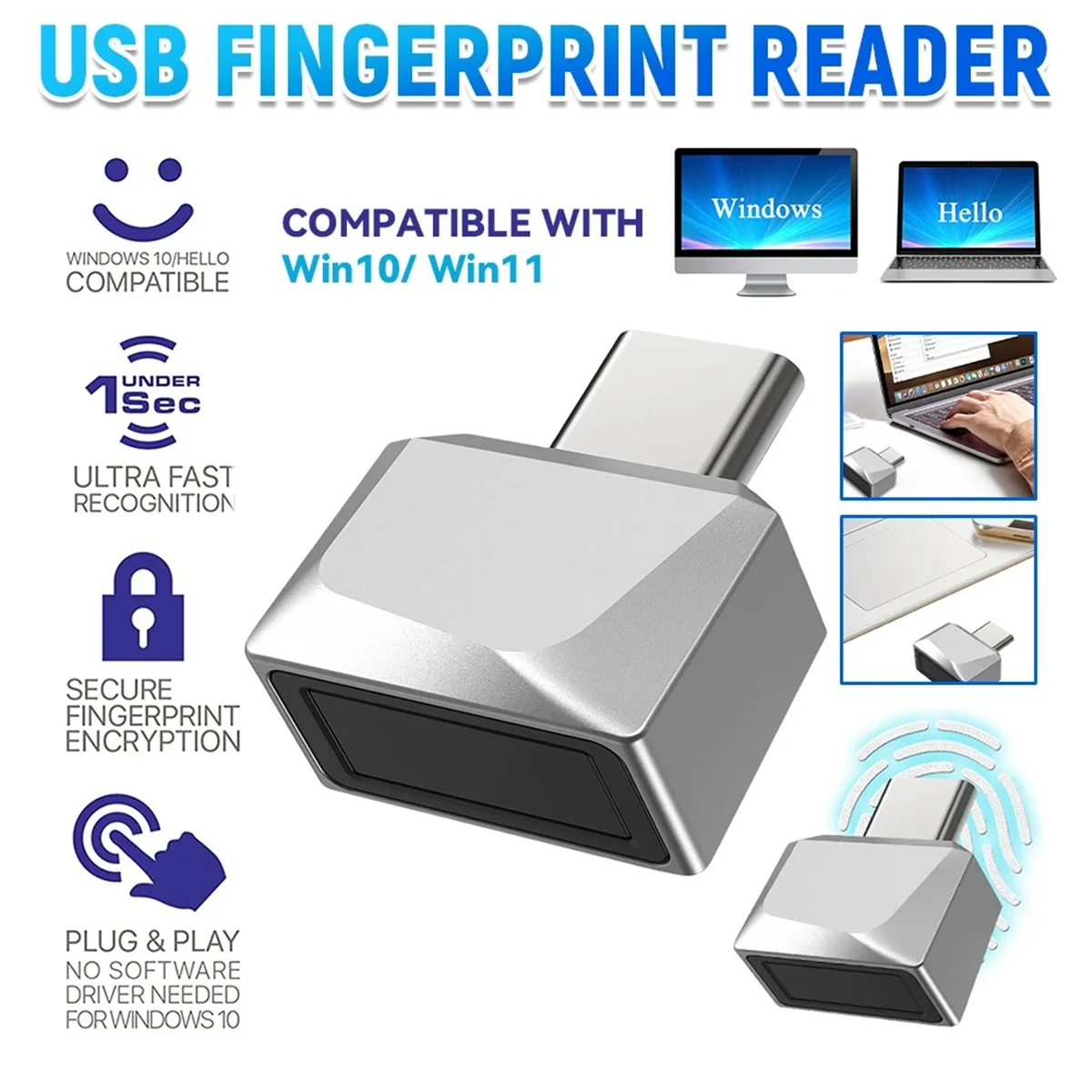 ABLG Computer Fingerprint Login Hello Fingerprint Dongle Unlock Win10/11