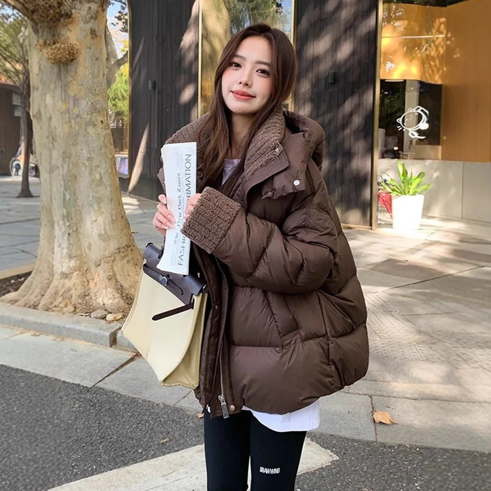Donzen katoenen jas voor dames in de winter van 2022, nieuwe losse katoenen jas met lamswollen kraag, katoenen jas