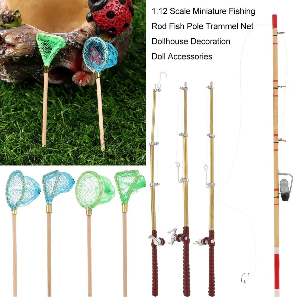 Gift Scene Model Dollhouse Decoration Fairy Garden Trammel Net Doll Accessories Fish Pole Miniature Fishing Rod