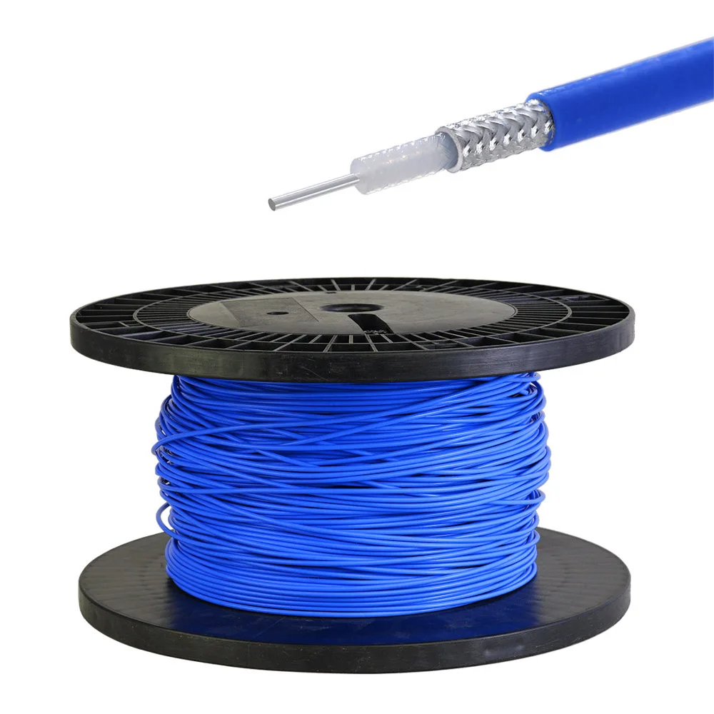 Superbat Formable 086 Semi-Flexible Coax Cable with Tinned Copper Braid Outer Conductor and Blue FEP Jacket 1 Meter