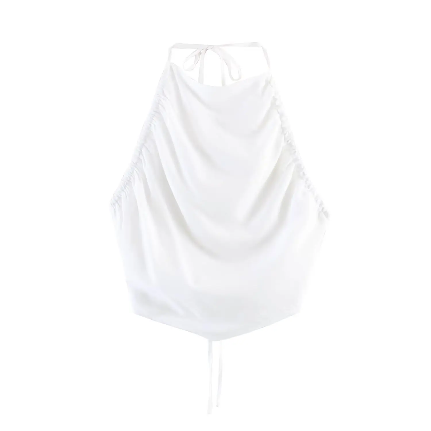 Willshela Women Fashion Solid Pleated Backless Lace Up Tops Vintage Halter Neck Sleeveless Female Chic Lady Tops
