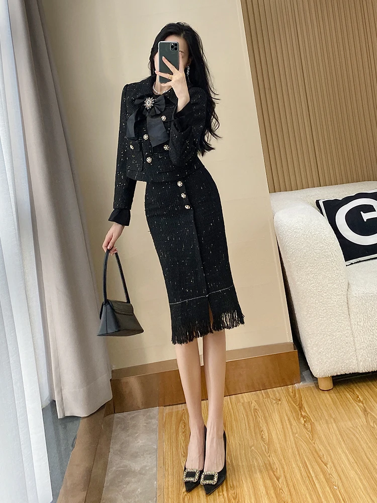 Senior Fall Winter New French Tweed 2Piece Sets Ladies Elegant Luxury Cardigans+skirts Sets 2023 ensemble femme chic et élégante