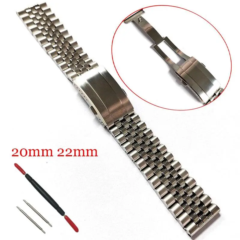 

Юбилейный ремешок для часов из нержавеющей стали 20 мм 22 мм, серебристый универсальный ремешок с прямым концом для часов RLX SKX, сменный браслет для часов