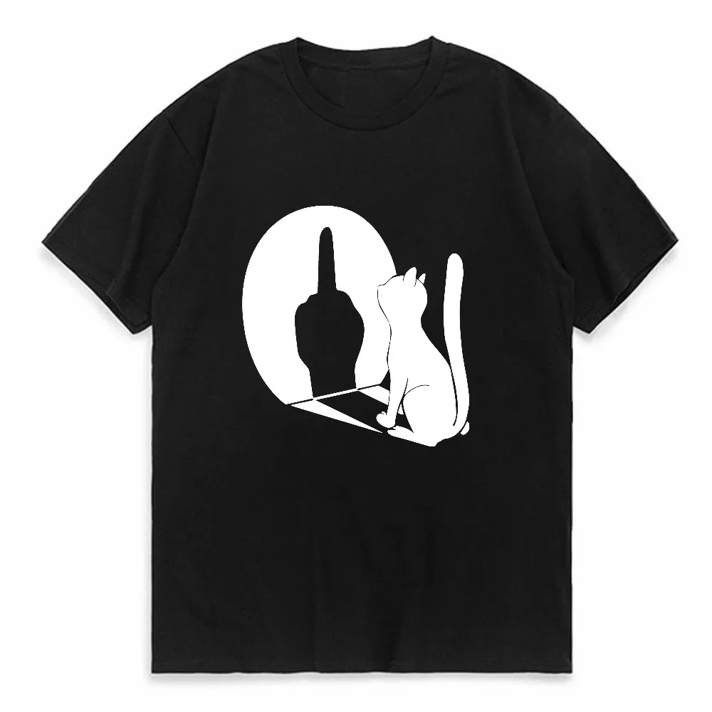 Cat Shadow I Hate People Middle Finger Funny Sarcastic T-Shirt Unisex Short Sleeve Kitty Graphic Gift Tee