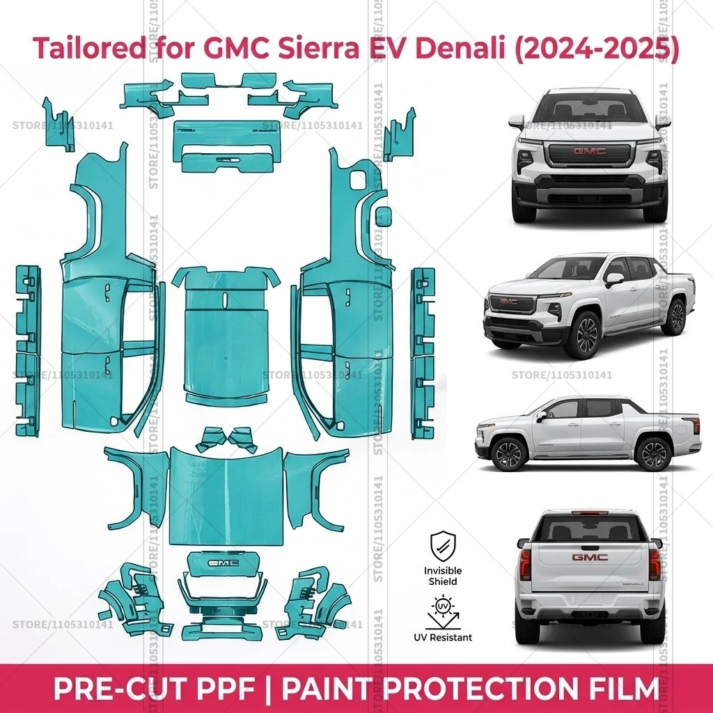 

Для GMC Sierra EV Denali 2024-2025: Предварительно вырезанная прозрачная защитная пленка (PPF) для бампера, автомобильная прозрачная пленка-«броня»