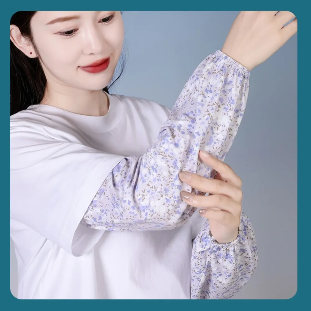 New Fashion Floral Ice Silk Gloves Loose Breathable Sunscreen Sleeves Arm Protectors Anti-UV Long Mittens Summer