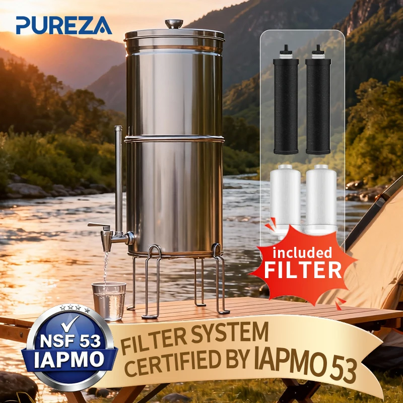 Outdoor Stainless Steel Travel Gravity Purification Water Filter System with Carbon Filters and Fluoride Filters OEM