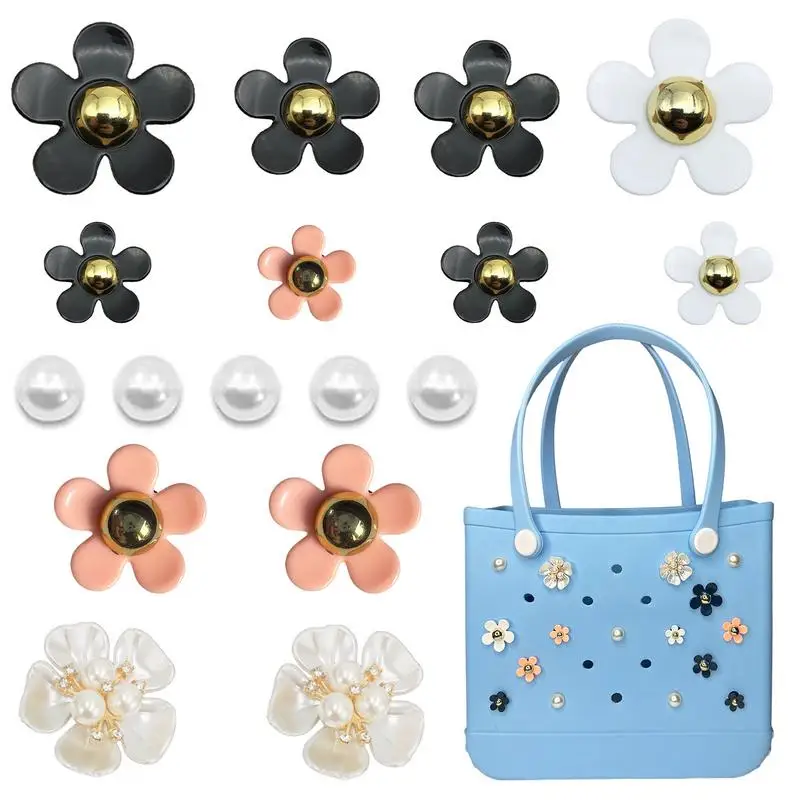 Beach Bag Flower Decoration 17PCS Accessories Fashion Bag Accessories Flower Bag Decorations Stylish Accessories For Beach Tote