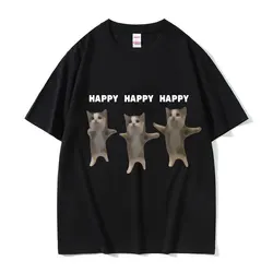 Funny Cute Cat Meme Graphic T Shirt Dance Happy Cat Tosp Unisex Fashion T-shirt Summer Couples Casual 100% Cotton Oversized Tees