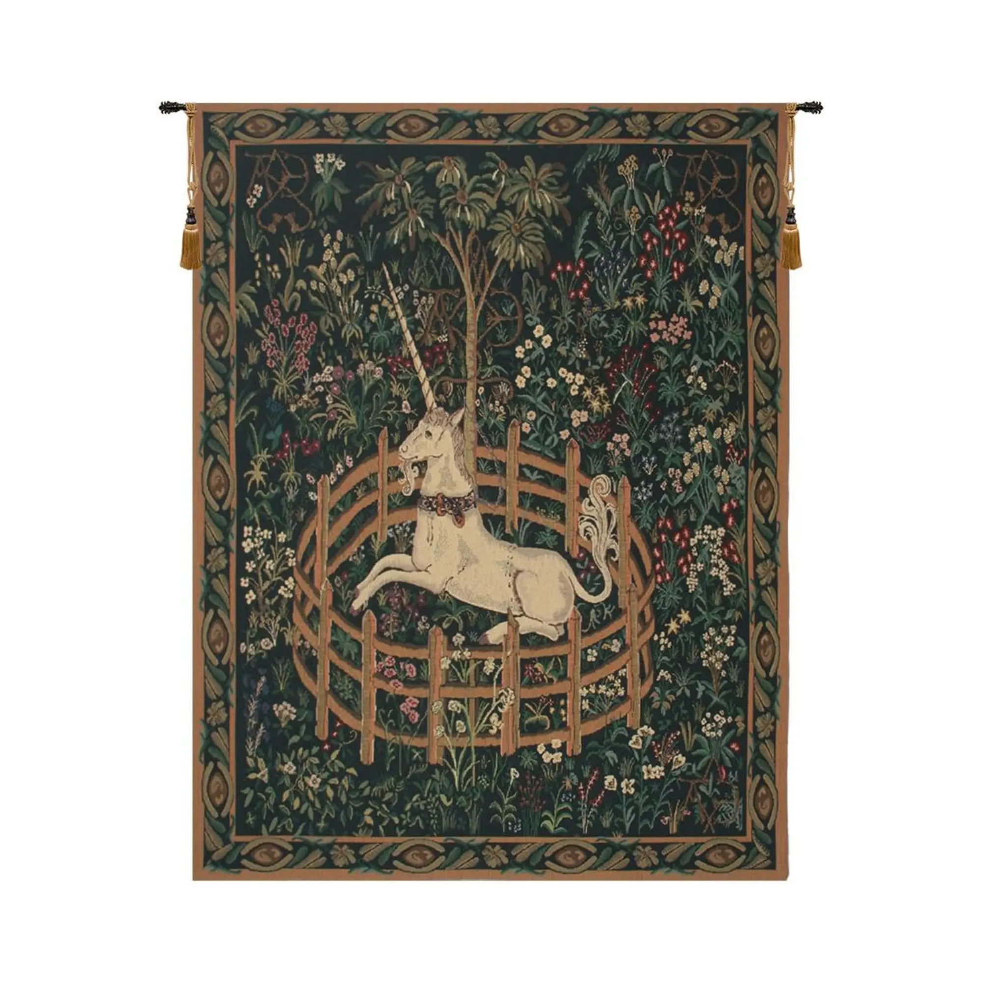 Medieval Unicorn In Captivity II Vintage Tapestry Wall Hanging 42 x 33 in
