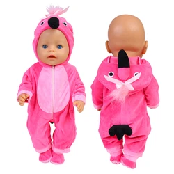 Dolls Clothes 43cm Baby Born 17 Inch Doll Outfit Winter Flamingo Baby Rompers Handmade Reborn Doll Plush Jumpsuits Children Gift