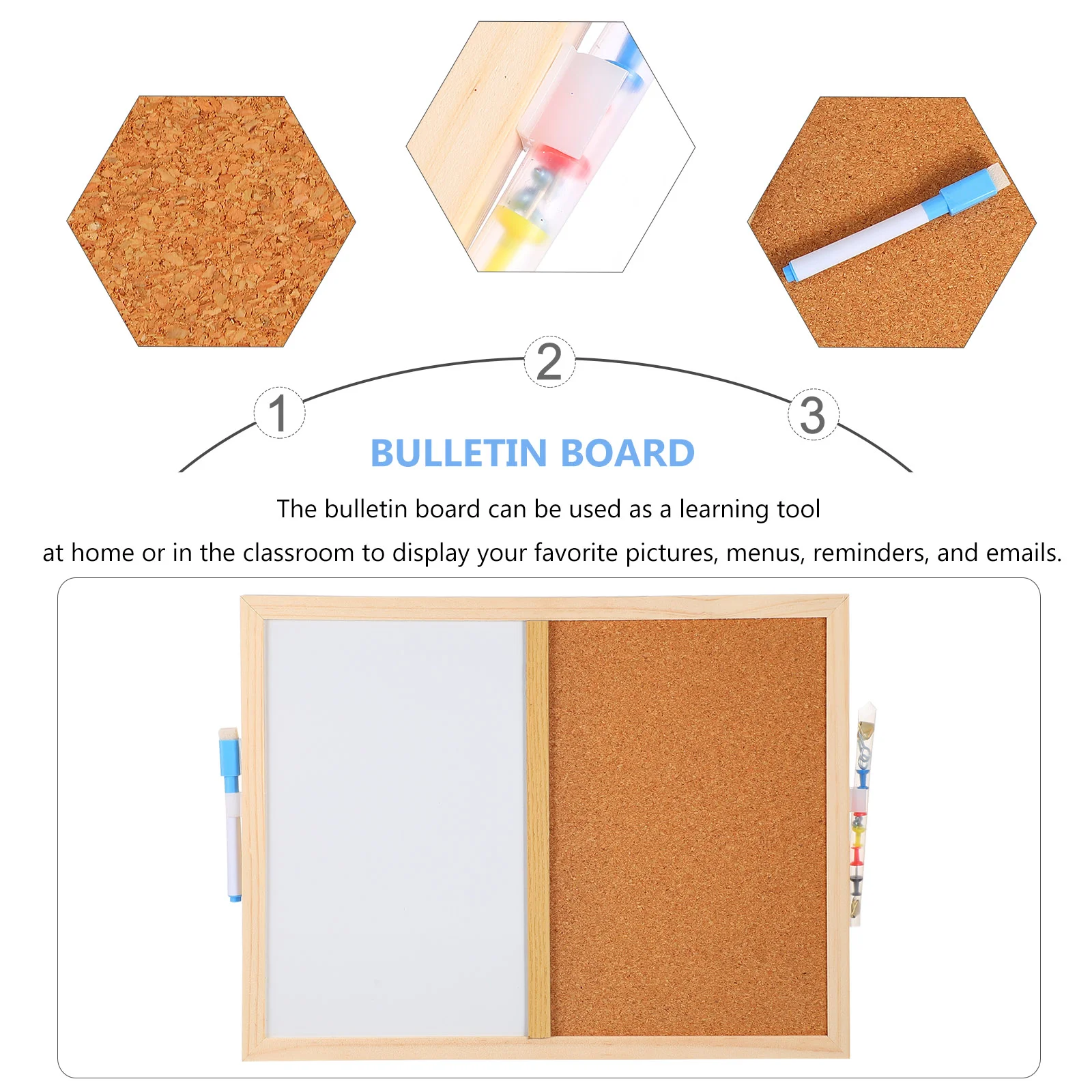 Cork Bulletin Board Wood Framed Corkboard Notice Whiteboard Hanging Pin Board Message Board for Home Office School Decor 30x40cm