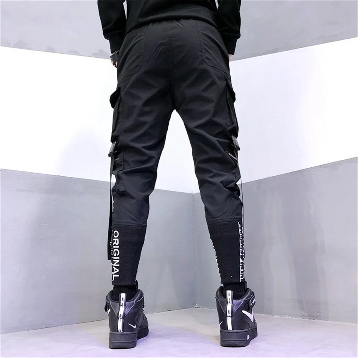 

Versatile Classic Men's Work Pants Casual Hip-hop Fashion Colors Multi Pocket Pants Satin Ribbon Trendy Sports Pants for Boys