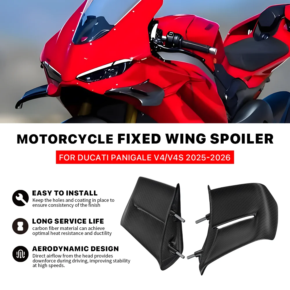 For Ducati Panigale V4 V4S V4R 2025 2026 100% Carbon Fiber Wings, Side Panels, Winglet Spoiler, Fixed Wing Cover Kit, Accessorie