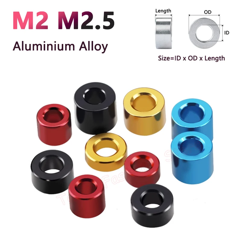 

10pcs M2 M2.5 Aluminum Unthreaded Bushing Washer Round Hollow Standoff Spacer Gasket Sleeve Length 1.5 2 3-12mm DIY Toy Model