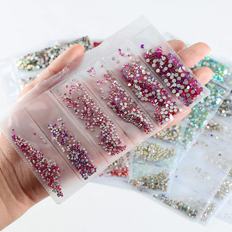 1680Pcs Crystals Nails Art Decorations Multi-Size Glass Nail Rhinestones for Nail Charms Partition 3D Ab Crystal Rhinestone Set