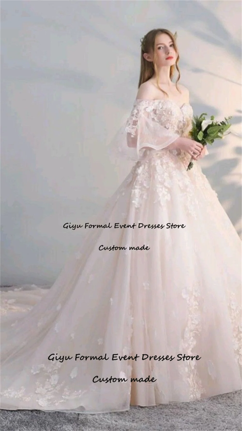 Giyu Fairy Lace Followers Wedding Dress For Women Off The Shoulder Floor-length Vestidos Novias Boda Bridal Gown 웨딩드레스