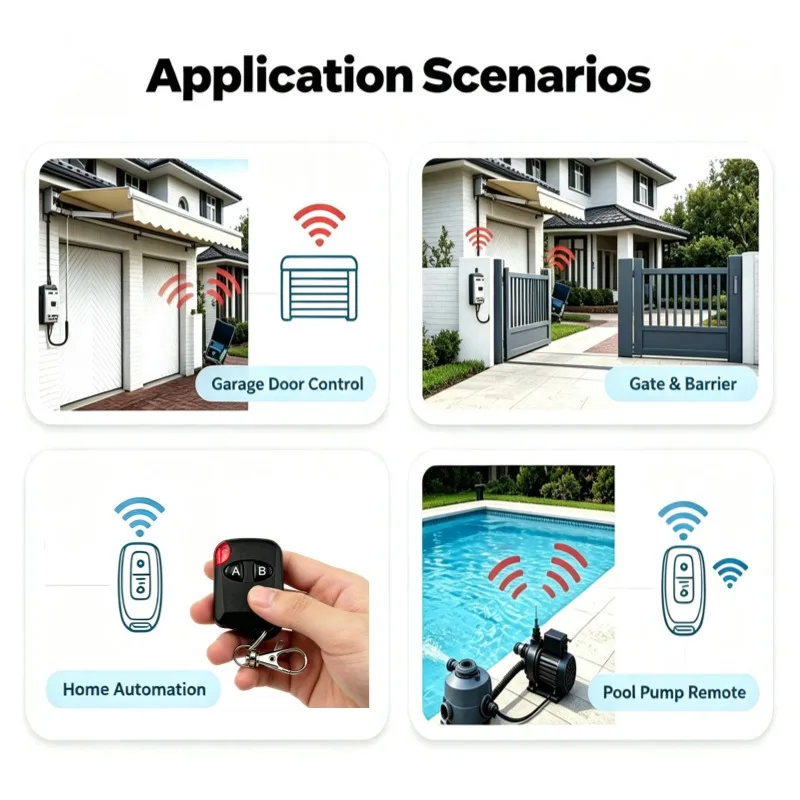 DC9-30V 12V 433Mhz 1-Channel RF Relay Switch Kit with Keyfob Remote Red LED for Garage Door Gate Motor Access Control