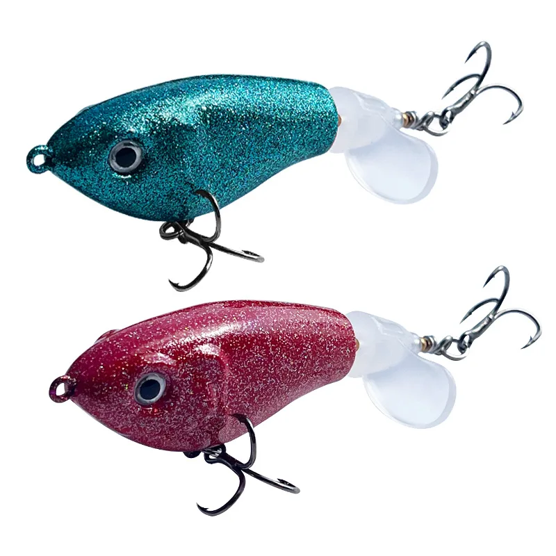 

2pcs Water Surface Tractor with Propeller Topwater Pencil Plopper Fishing Lures for Bass Catfish Pike Perch Bass Bait Lure