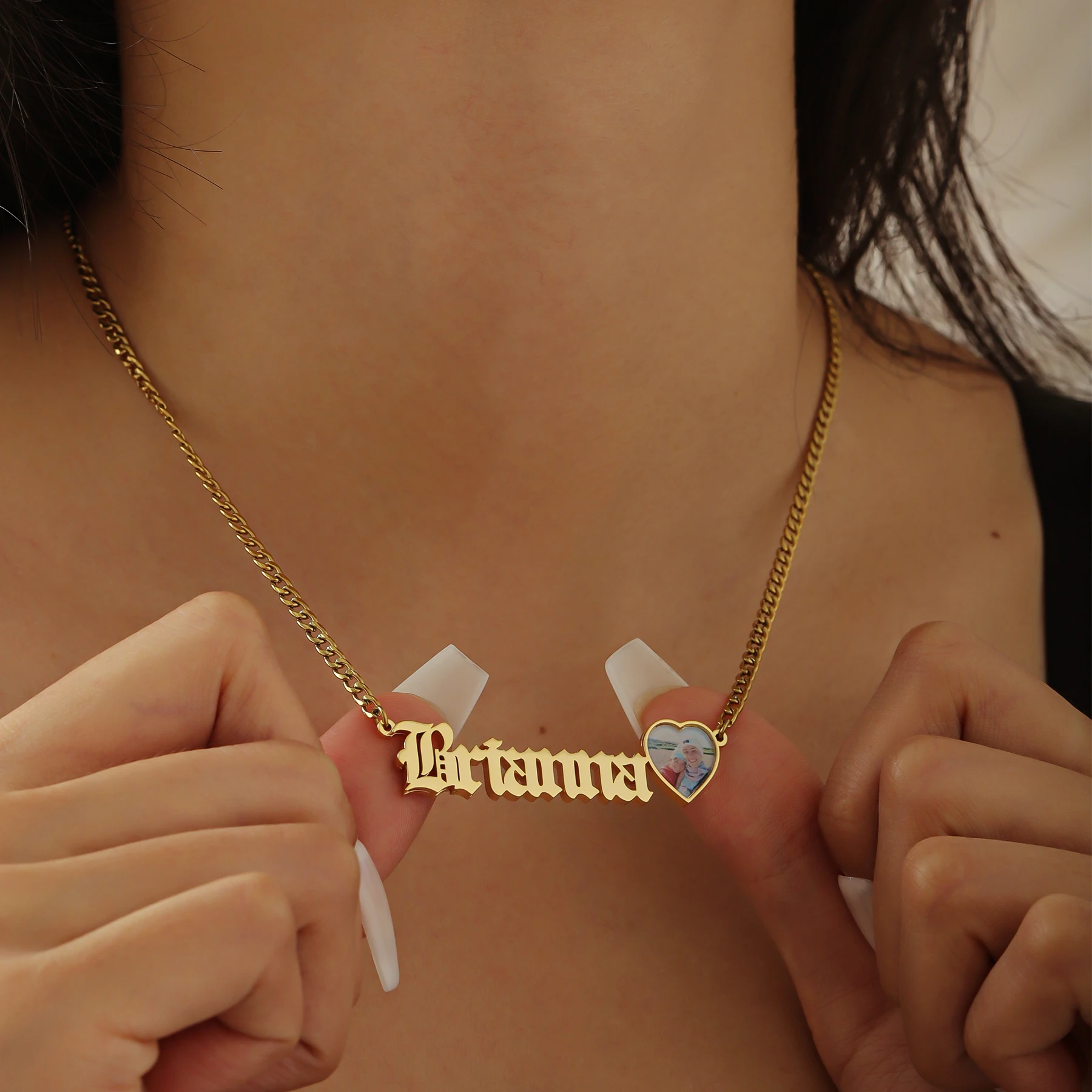 

Ожерелье с именем и фотографией на заказ, двухслойное ожерелье с медальоном в форме сердца, индивидуальный мемориальный подарок для семьи, любимых, позолоченное 18 карат