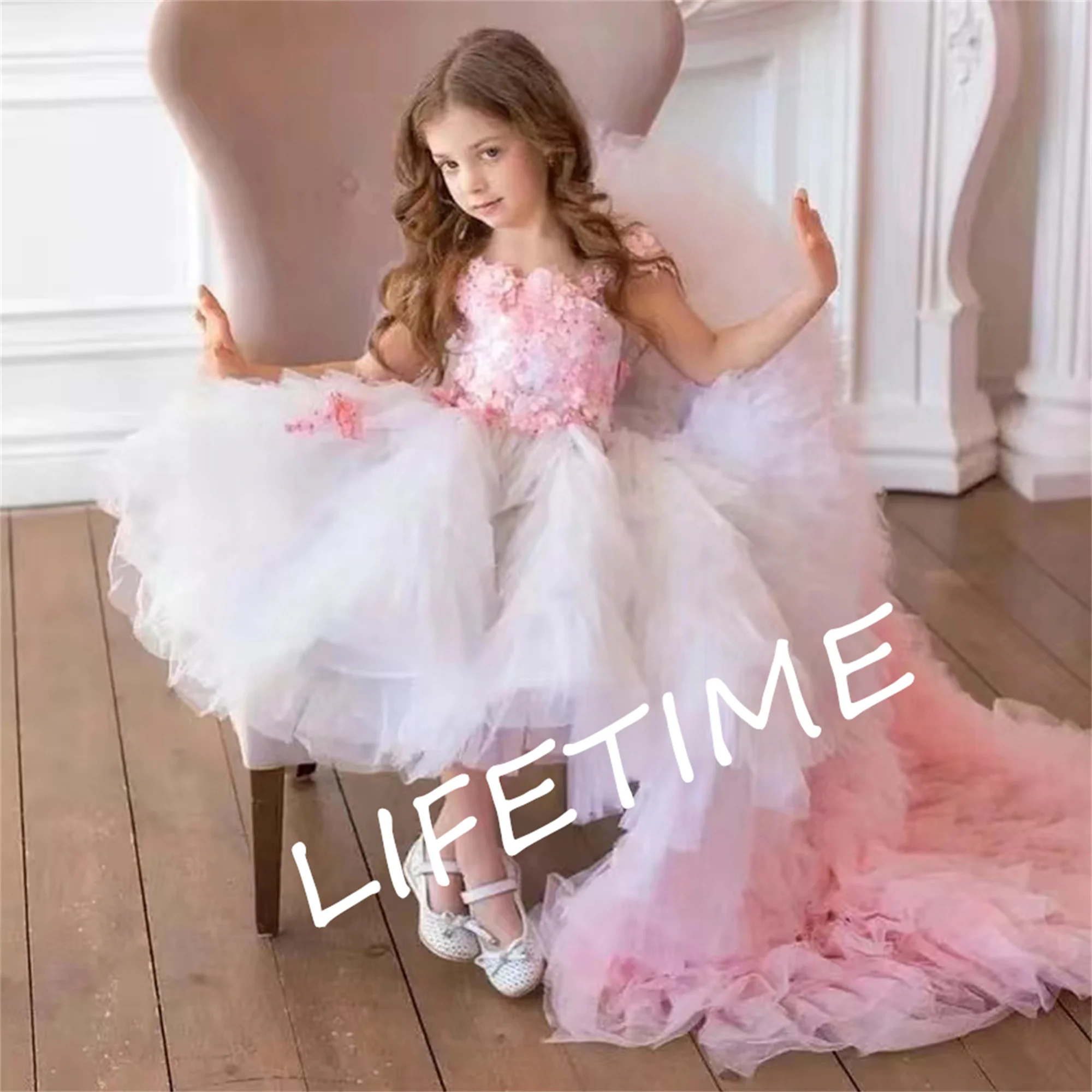 

Off The Shoulder Flower Girl Dresses For Wedding Tulle Kids Birthday Party Gown Pageant Prom Dress