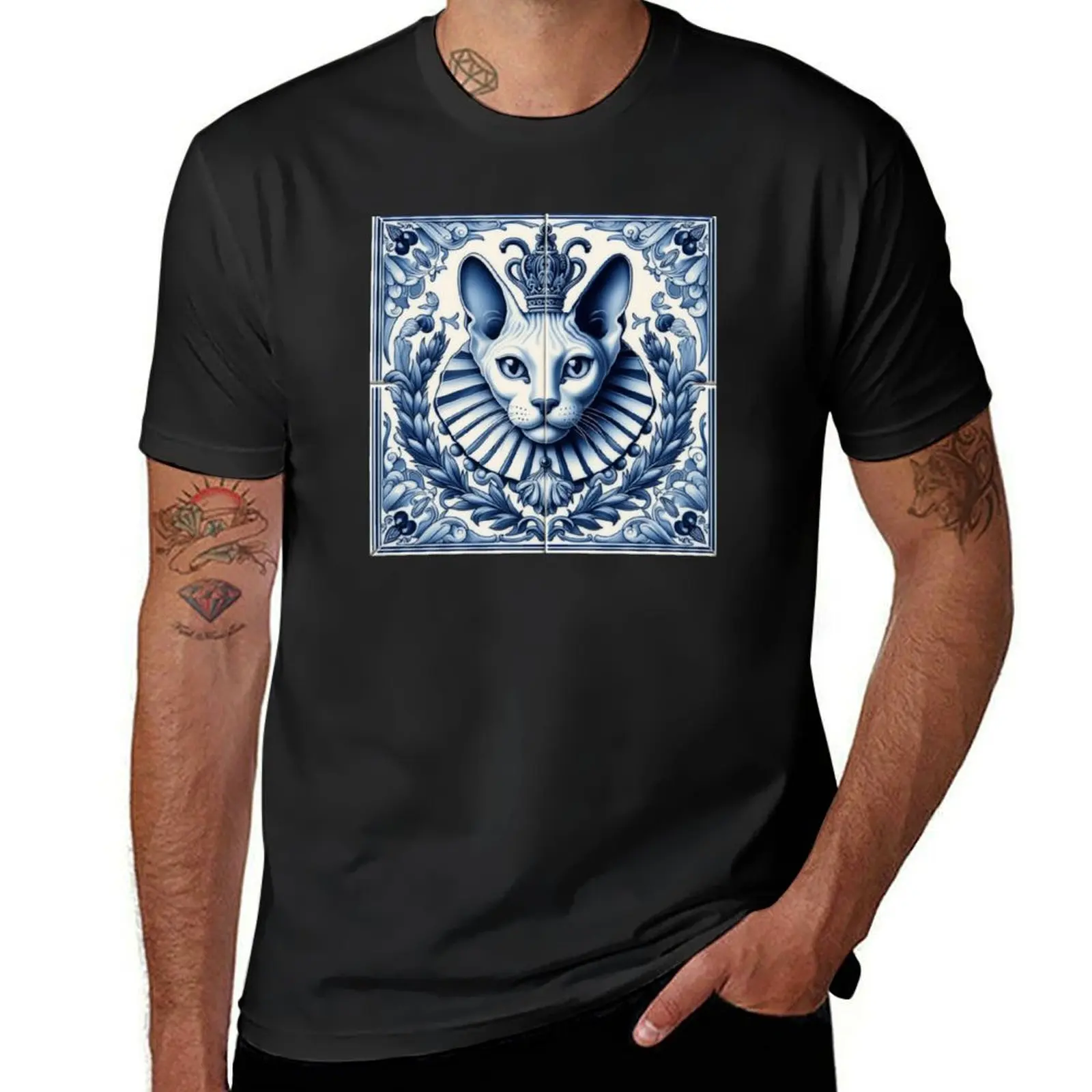 Delft Tile With Sphinx Cat No.1 T-Shirt plain customs anime customizeds mens clothes