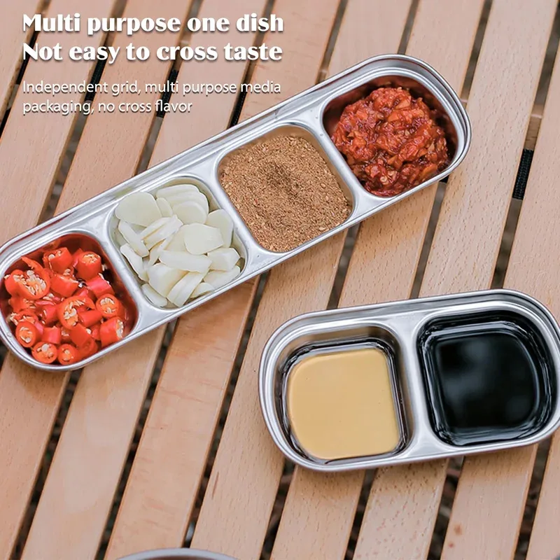 

TOPLIVING 1/2/3/4-Grid Seasoning Dish 304 Stainless Steel Compartment Divided Sauce Plate Corrosion Resistant Tableware For Outd
