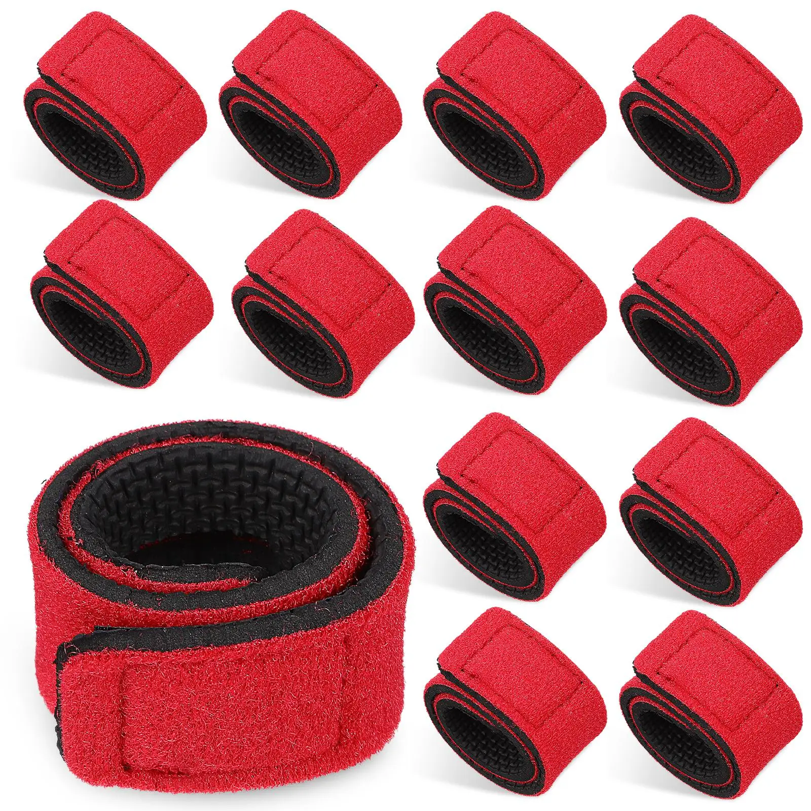 10 Pcs Rods Fishing Strap Pole Wraps Elasticity Holder Red Neoprene Embossed Sbr