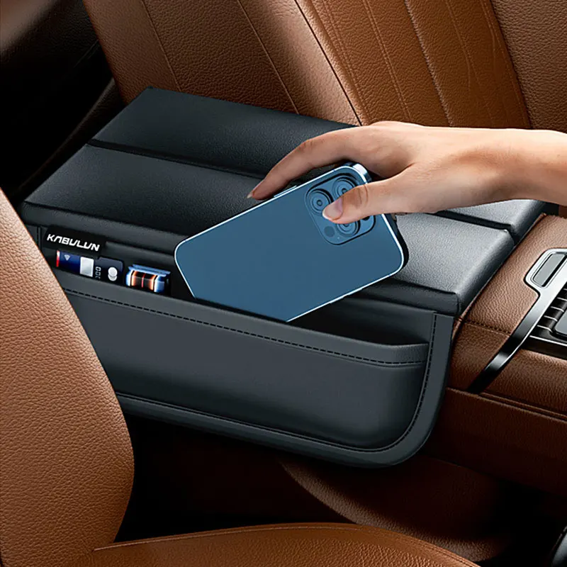 

1pc Split Car Armrest Box Heightening Pad With Storage Pocket Car Central Elbow Support PU Leather Memory Cotton Armrest Cover