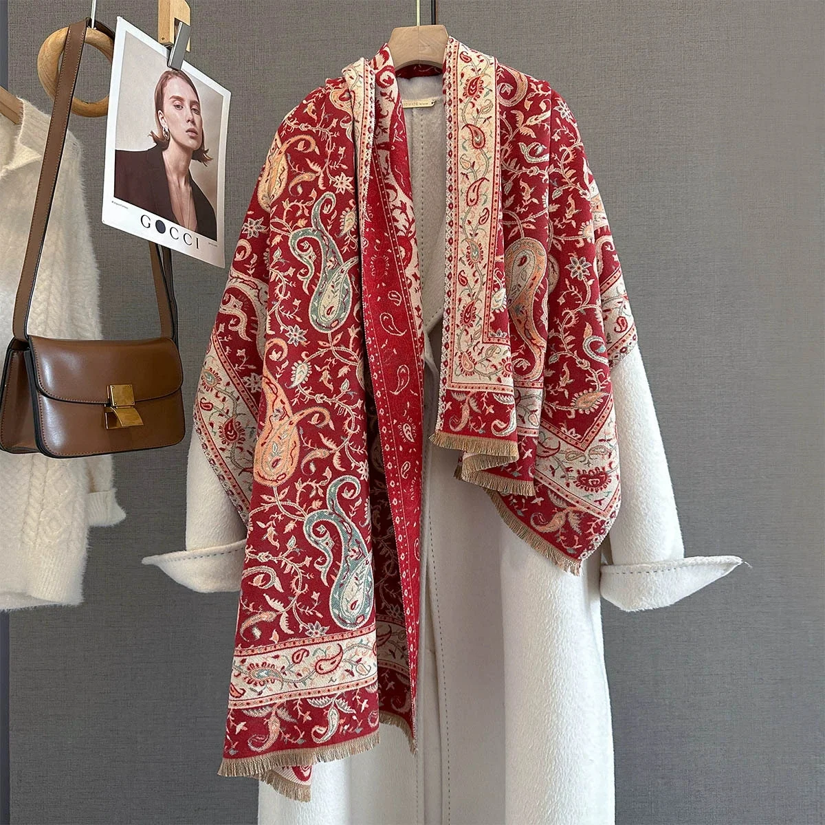 

Paisley Print Color Matching Shawl Wrap Autumn Winter Thick Warm Scarf Luxury Design Scarves Women Men Poncho Echarpe Pashmina