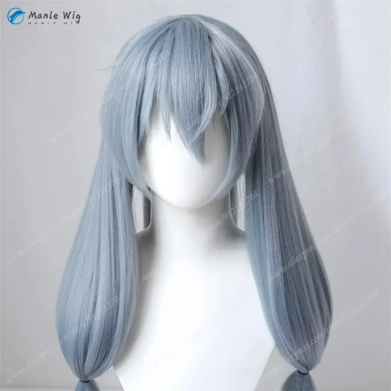 أنيمي تأثيري قبل تصميمها 3 الضفائر طويلة أزرق رمادي ماهيتو مقاومة للحرارة الشعر الاصطناعية هالوين الباروكات + غطاء شعر مستعار