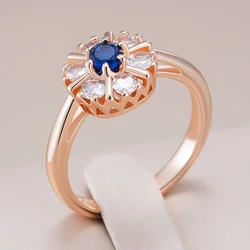 Kienl Hot Shiny Blue Natural Zircon Flower Ring for Women Trend 585 Rose Gold Color Accessories High Quality Daily Jewelry