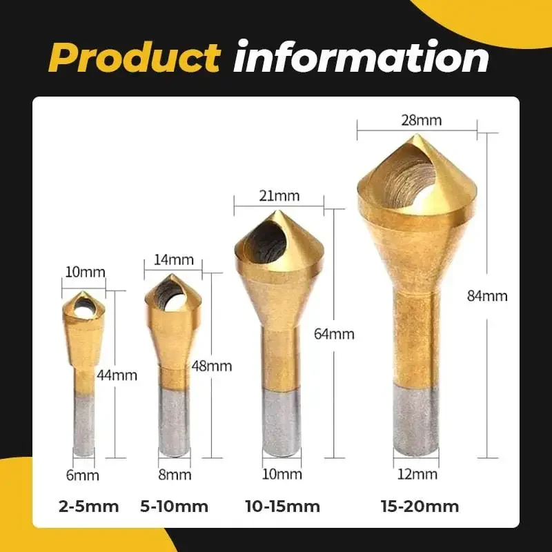 Titanium Coated Countersink Chamfer Tool Deburring Drill Taper Hole Cutter Steel Tool Set Metal Wood Drill Bits Chamfering Tools