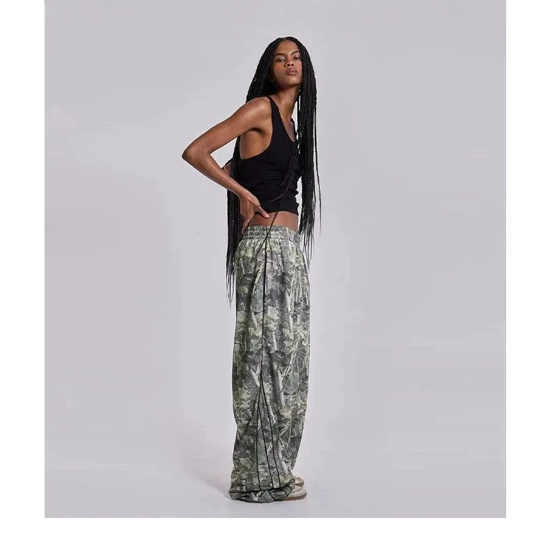 American Street Style AdelLondon Casual Pants Digital Camouflage Print Straight Leg Fitness Loose Wide Leg Trousers