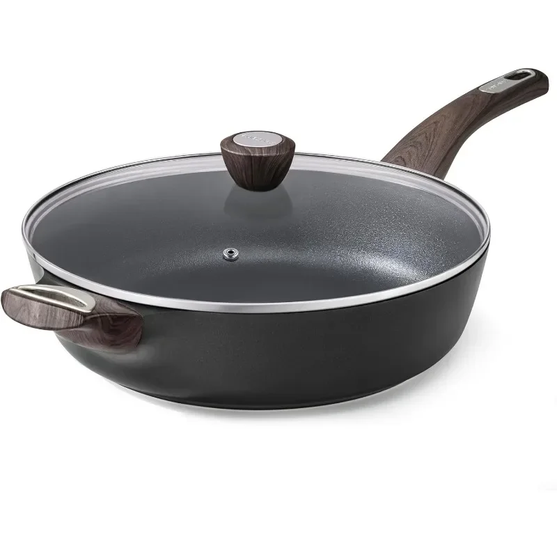 Nonstick Frying Pan Skillet with Lid, 12 Inch Large Deep Frying Pan, 5 Qt Non Stick Induction Pan, Saute Pan with Cover