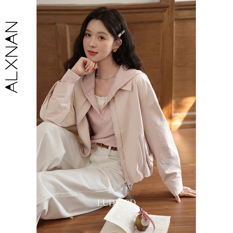 ALXNAN Women's Pink Short Jacket Cotton Elegant Casual Outerwear 2025 Fashion Loose-fit Office Lady Fashion Female Coats L56722