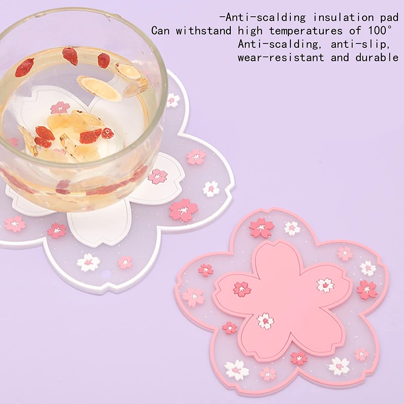 Cherry Blossom Non-Slip Coaster Heat Insulation Pad Pink Sakura Cup Water Bowl Table Mat Kitchen Accessories Tableware