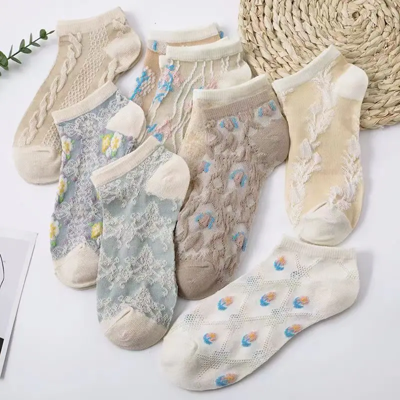 Chaussettes de style artistique rétro pour femmes, bas minces, peu profondes, mode trois dimensions, instituts, dépistolet ant, fleur, 5/10 paires