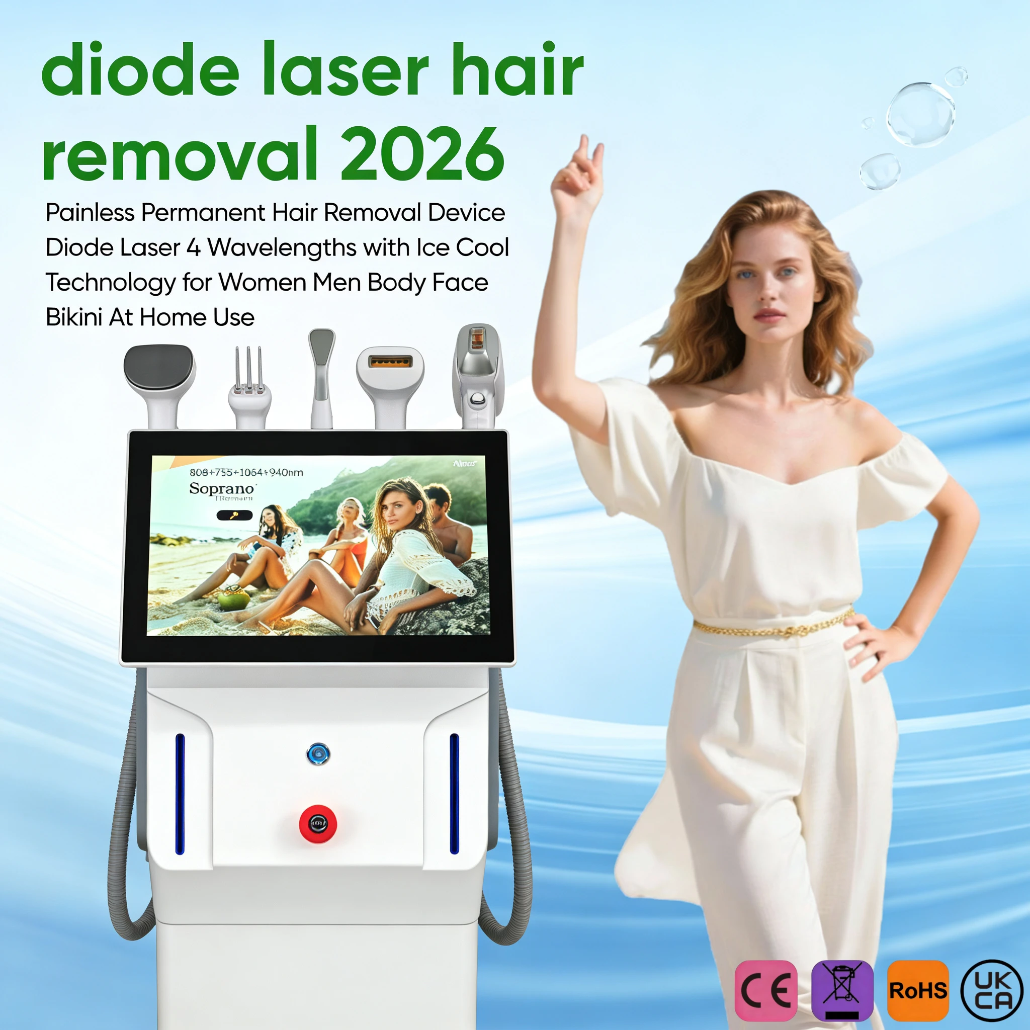 

Diode Laser Hair Remover 4 Wavelengths Ice Platinum Cooling Permanent Painless for Women Men Full Body Use At Home Beauty Equipm