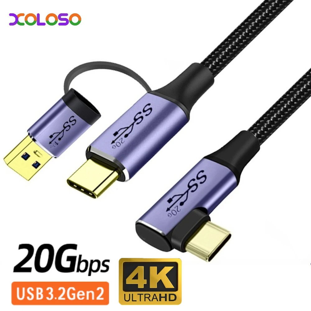 20Gbps 4 USB A to C Cable 2 In 1 Type C 3.2 20Gbps Data Cord Usb-c to Usb-c Cable 4K PD 100W Fast Charging Full Function 0.5m 1m