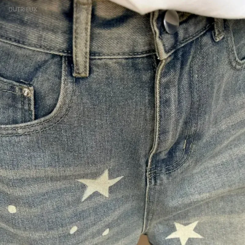Y2k Denim Shorts Mujer Print Stars Spring Summer Woman Pants Vintage Streetwear Versatile Loose Pantalones Cortos