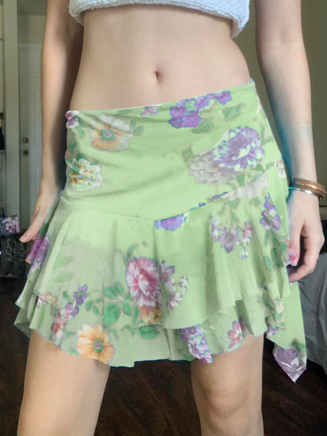 

Romore Monet Garden Юбка ort с цветочным принтом Сексуальная асимметричная юбка с низкой талией Vaion Sle из смеси полиэстера