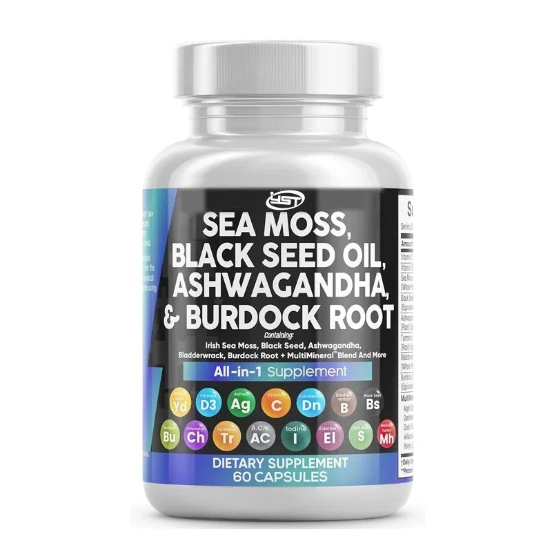 SeaMoss BlackSeed OilSouthAfrican Drunken Eggplant Turmeric Vitamin C D3 Containing Elderberry Iodine Chlorophyll ACV60 Capsules