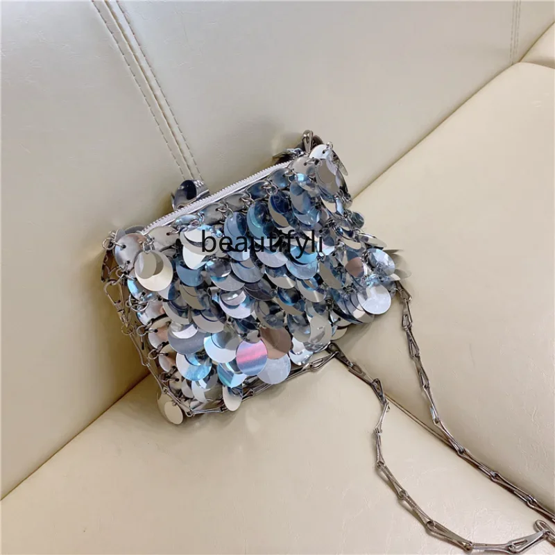 yj Fashion Sequin Bag Portable Elegant Dinner Bag Coin Purse Chain Bag Shoulder Messenger