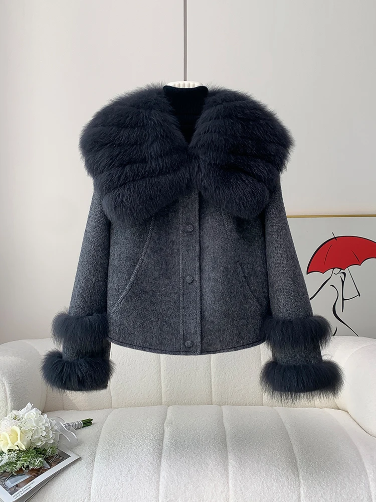 Capispalla femminile Piumini Moda Inverno Caldo Donna Vera pelliccia di volpe naturale Collo Piumini d'oca Cappotto spesso