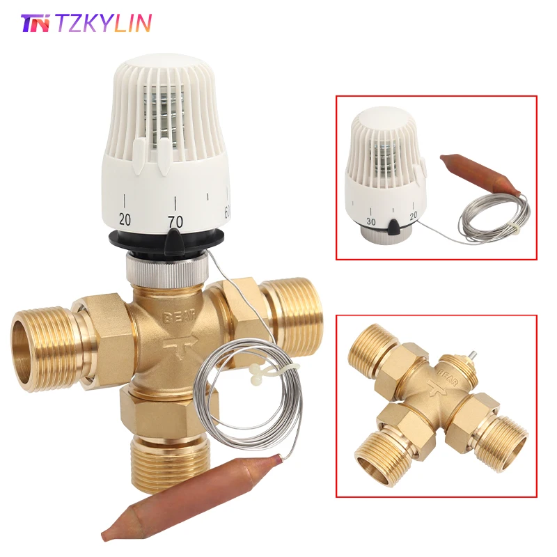 

Thermostatic Radiator Control M30×1.5 Three Way Mixing Valve with Thermostatic Capillary Remote Sensor Setting Range 30-70 °C