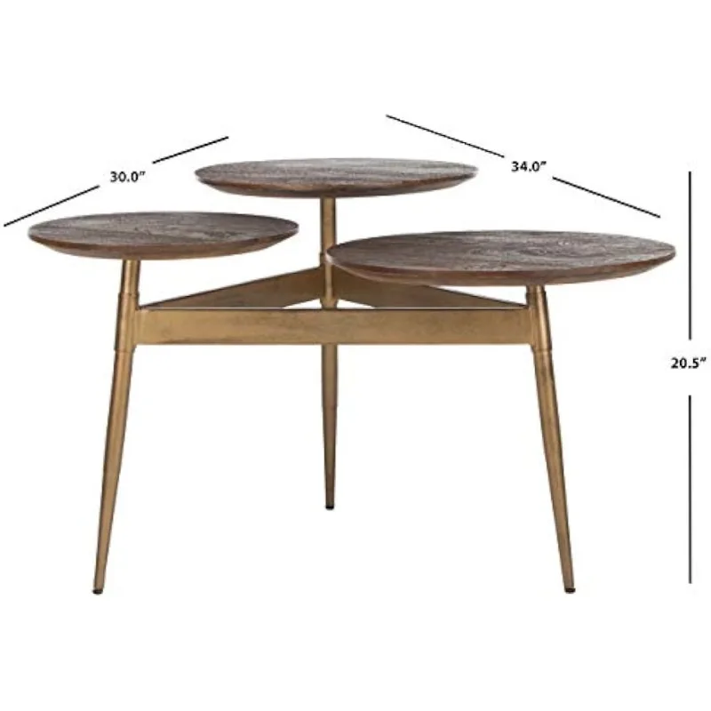 Home Ian Mid-Century Modern Honey and Gold 3-Circle Accent Table