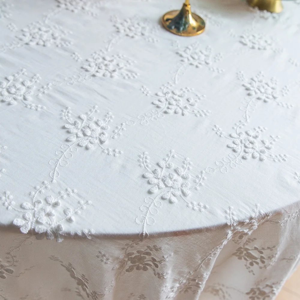 Gerring Picnic White Tablecloth Embroidered Luxury Lace Table Cloth Birthday Wedding Decoration Retro Cover Table Protector